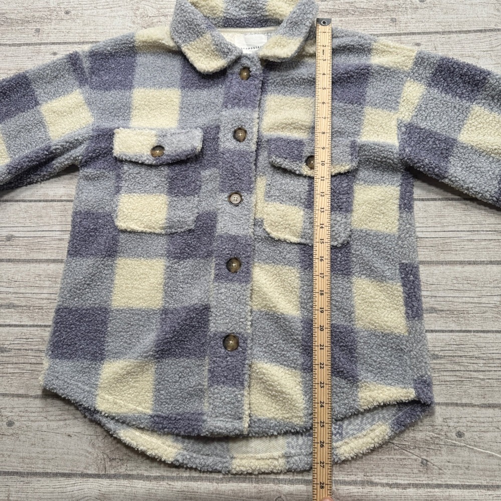 Aeropostale Shacket Women's Medium Blue Cream Plaid Sherpa Fleece Lined Utility - Picture 4 of 5